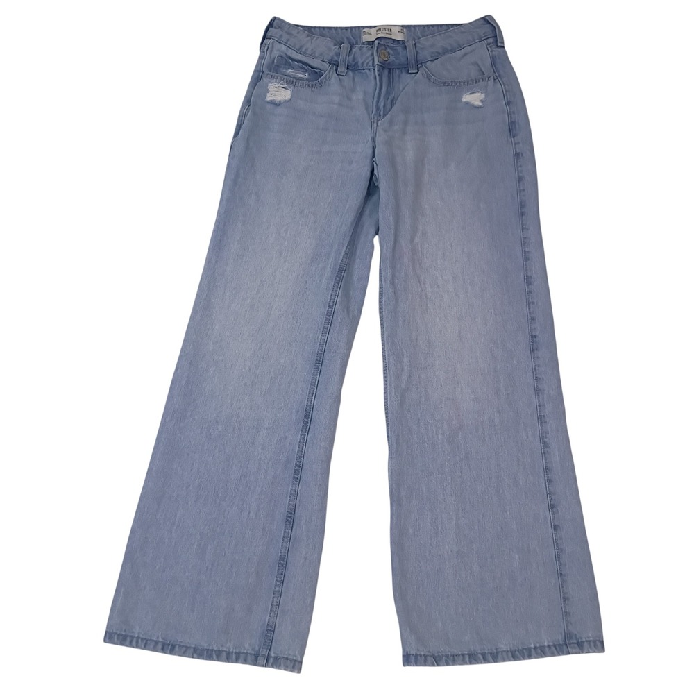 Hollister Low-Rise Baggy Jeans Light Wash Distressed Wide Leg Denim W26 2R 30x30